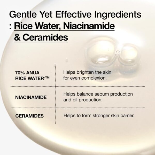 ANUA Rice 70 Glow Milky Toner, for Glass Skin and Brightening, Rice Water, Niacinamide, Ceramides, Panthenol, Fragrance-Free, Non comodogenic, Fungal Acne Safe, Korean Skin Care, 250ml - Image 5