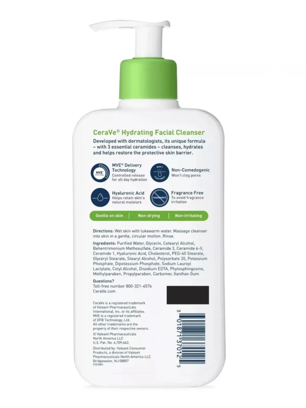 CeraVe Hydrating Facial Cleanser - for Normal to Dry Skin, 12 oz (355ml) - Image 2
